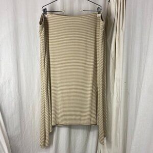 J.Jill 4x Asymmetrical Sharkbite Skirt Tan White Striped Pull On Soft Knit Midi